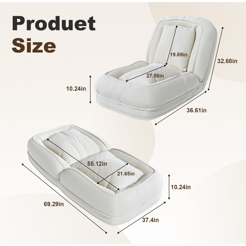 Lit pour chien humain pour adultes, canapé-lit rembourré pliable avec 5 positions réglables, Blanc cassé