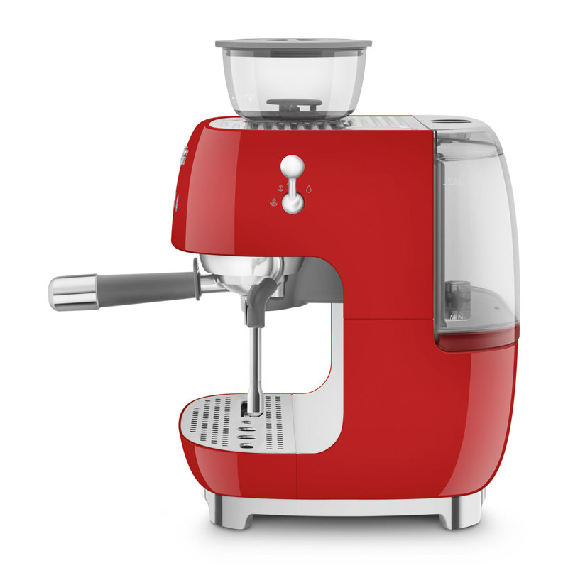 SMEG 50's Retro Style Aesthetic Semi-Automatic Espresso Coffee Machine with Grinder, Red