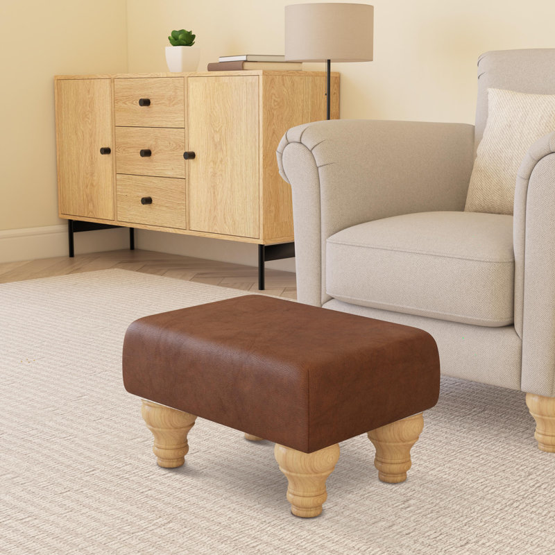 Collado Wood Turned Leg, Natural, Rust Brown, Italian Leather