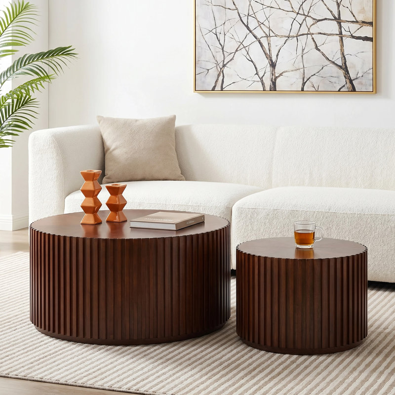 Table basse en bois massif 2 pièces pour le salon, Noyer