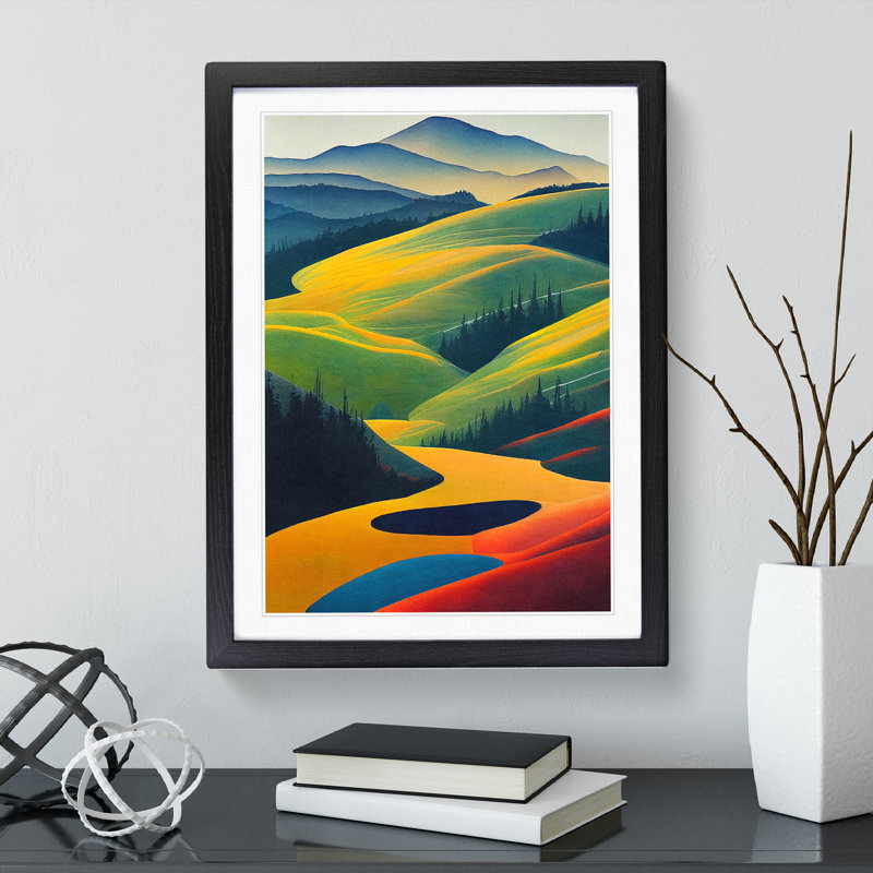 Pretty Meadow Landscape - Single Picture Frame Print, Black Framed, 64cm H x 46cm W x 2cm D