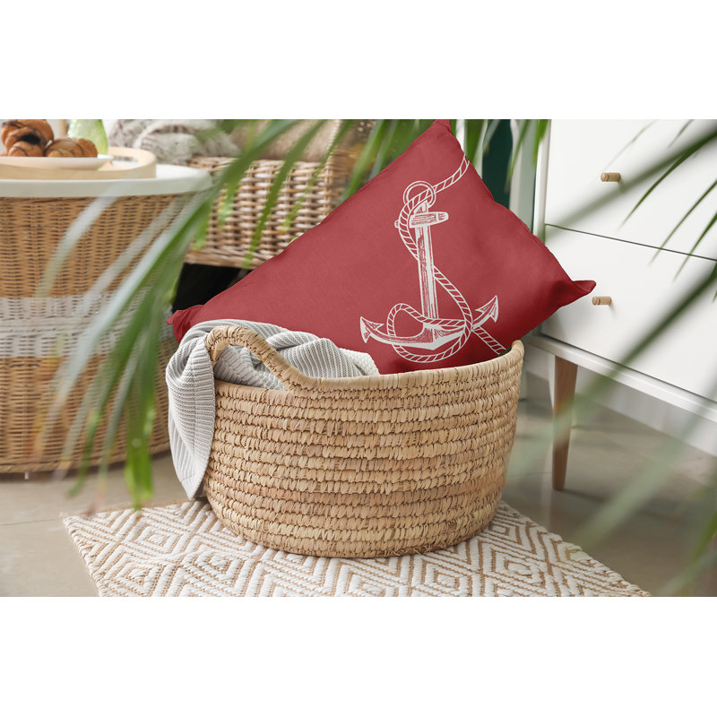 Nautical Nights Anchor & Rope Outdoor Pillow Cover & Insert, Ligonberry Red, Rectangle 14" H  x 20" W