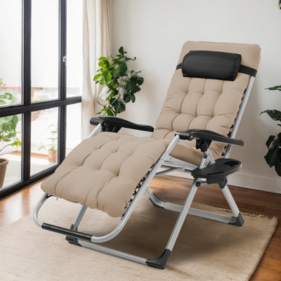 Patio Black Folding Zero Gravity Chair With Cushion by Arlmont & Co.