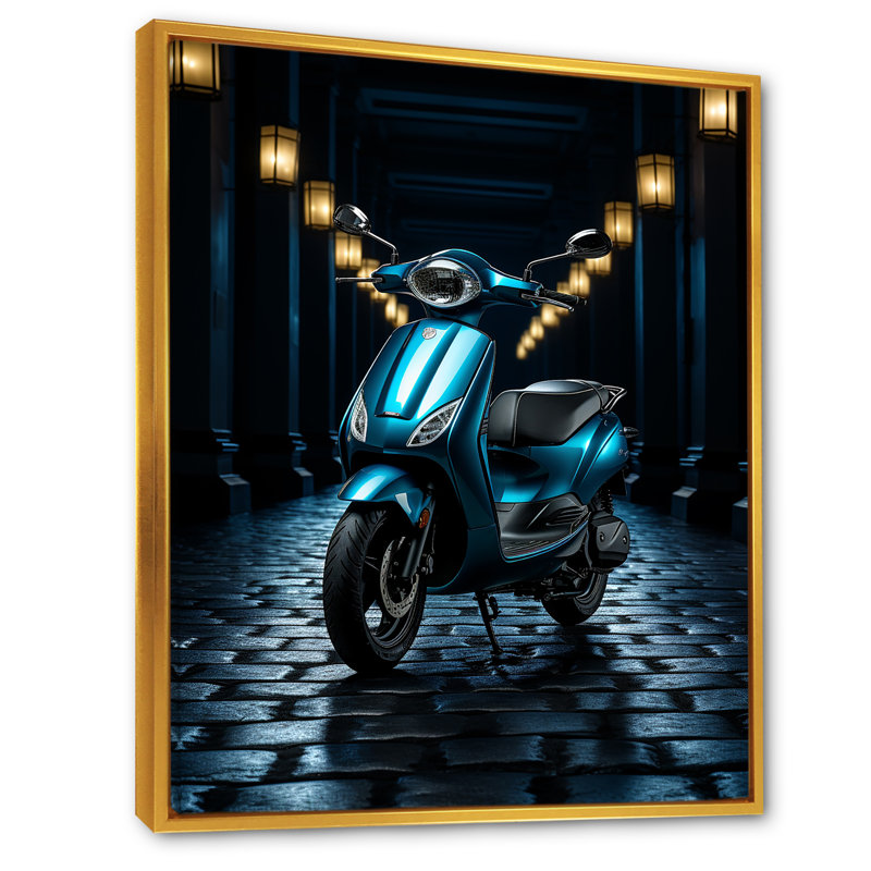 Scooter électrique bleu II, Cadre flottant doré, 32" H x 16" W
