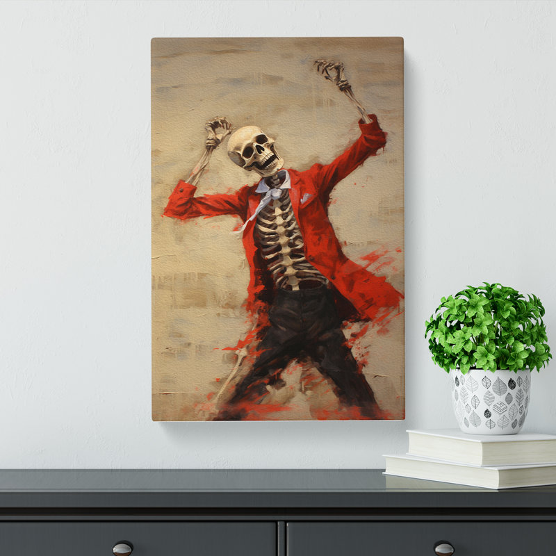 Skeleton Action Painting Art - Wrapped Canvas, 50cm H x 35cm W x 3cm D