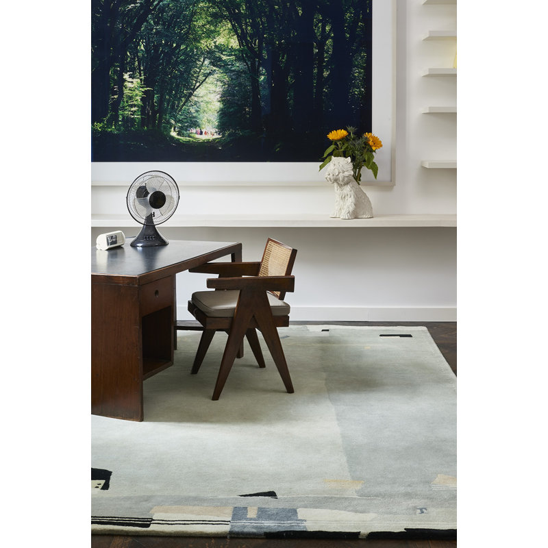 Orphee Wool Area Rug in Gray/Beige/Ivory, Rectangle 5'7" x 7'10"
