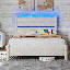 Structure de lit double avec station de charge, lit à DEL avec tête de lit tapissier, lit plateforme en métal avec rangement sous le lit, aucun sommier requis, silencieux, assemblage facile, gris clair-1254601157-1254601159