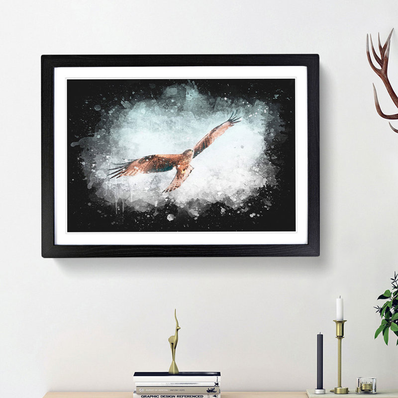Black Kite Bird - Picture Frame Painting Print, Black Framed, 45cm H x 63cm W x 2cm D