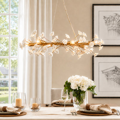 Corbel 6-Light  Dimmable Modern Chandelier with Ceramic Flower Art Linear, for Dining Room