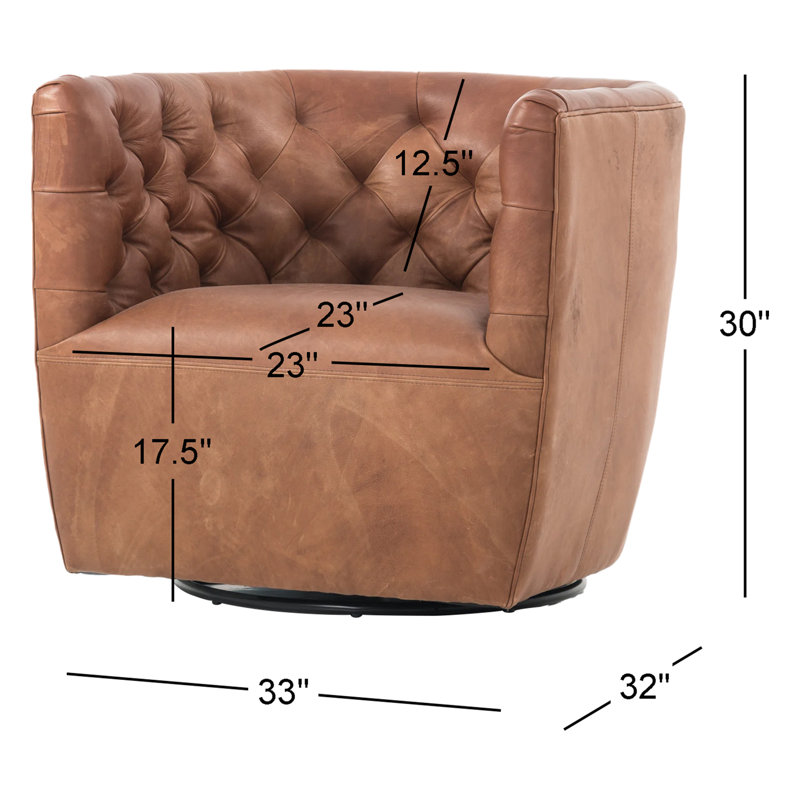 Hanover Swivel Tufted Barrel Chair, Heirloom Sienna Genuine Leather
