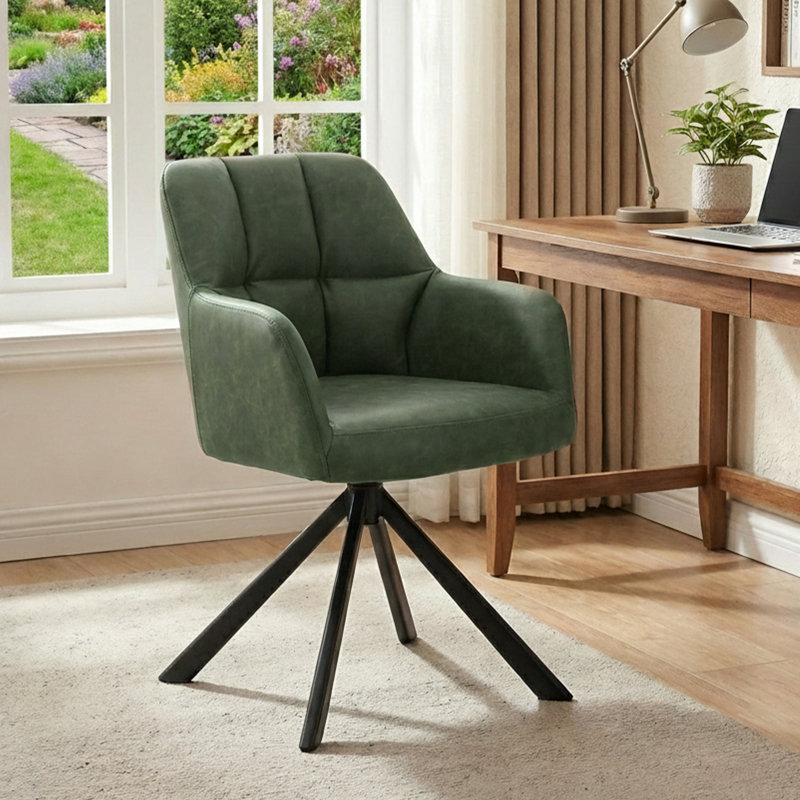 Khac Faux Leather Swivel Office Chair with Fixed Arms , Green