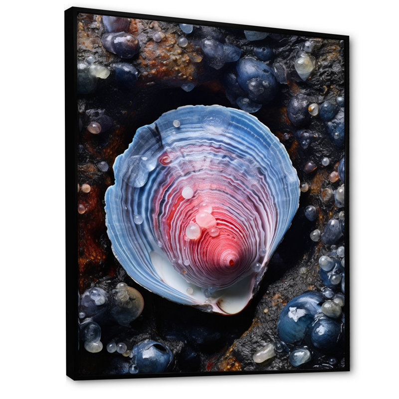 Palourdes bleues - profondeurs tachetées - imprimé, Cadre flottant noir, H 32 po x l 24 po x P 1 po