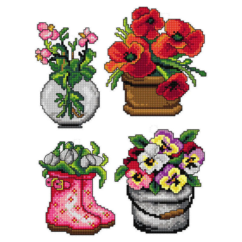 Pots de fleurs 182CS, ensemble de point de croix compté avec toile en plastique