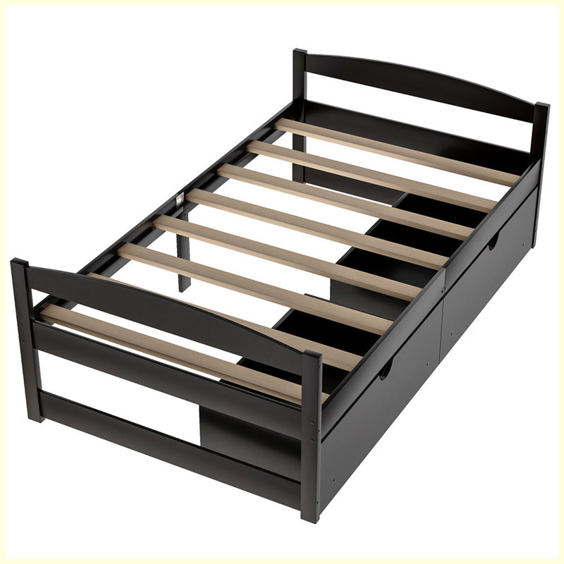 Structure de lit Charlie, lit plateforme, lit avec rangement, Espresso