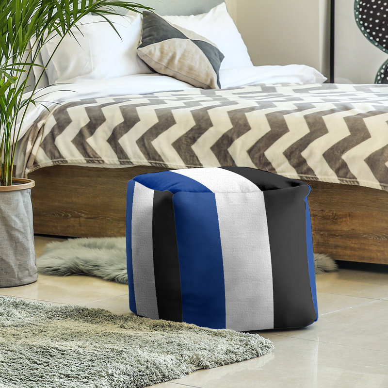 Upholstered Ottoman, Blue/White/Black