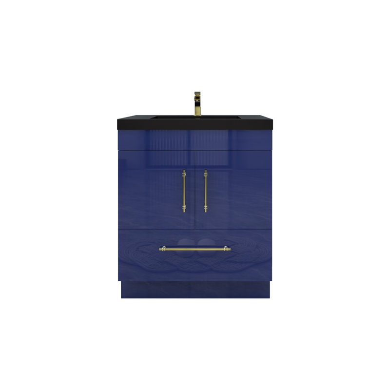 Ensemble de meuble-lavabo simple 30 po Camoni, Bleu nuit brillant, Or mat