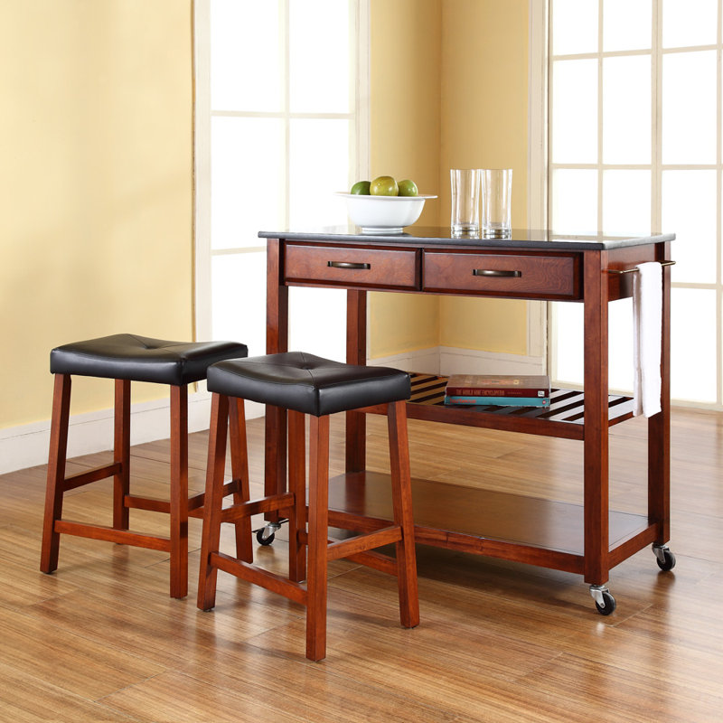 Diamondback Granite Top Kitchen Island Set, Cherry, Black