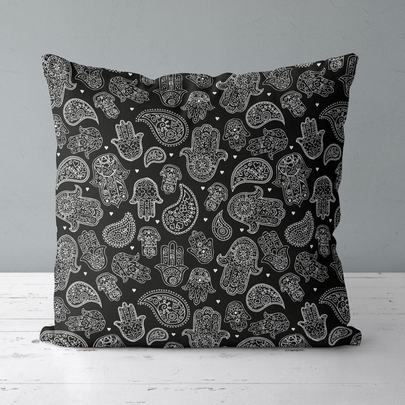 Housse de coussin et insert de coussin carré mantra, Noir