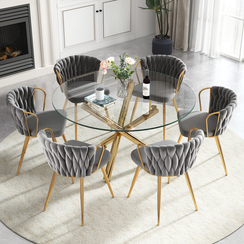 Ensemble de salle à manger 47 po, 7 pièces : table, 6 chaises, Gris, Doré