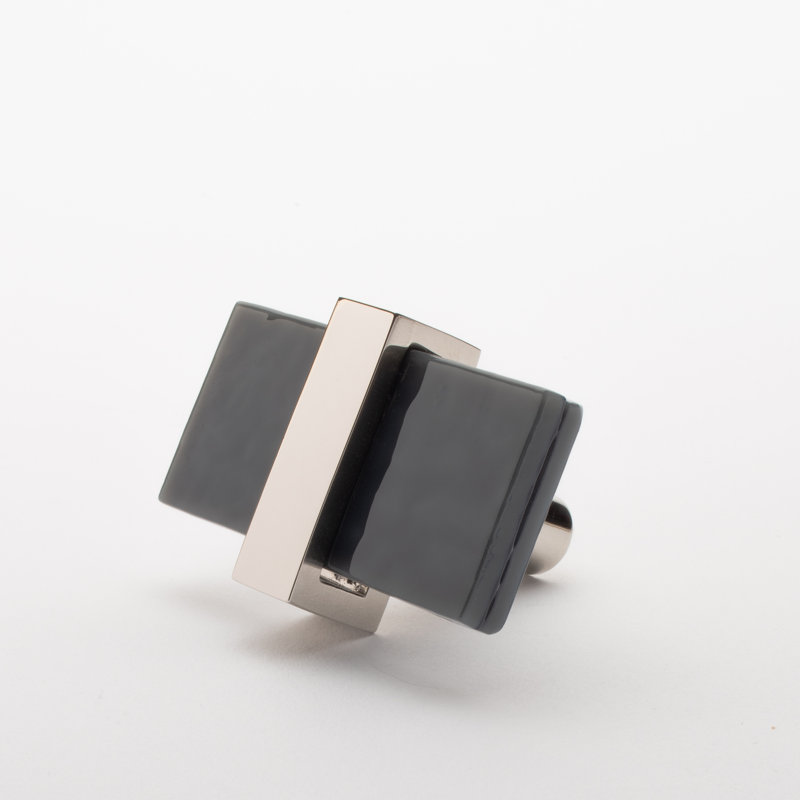 2” Length Rectangle Knob, Polished Nickel/Slate Gray