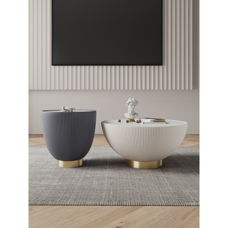 Ensemble de tables basses 2 pièces Thaine, Gris / Crème