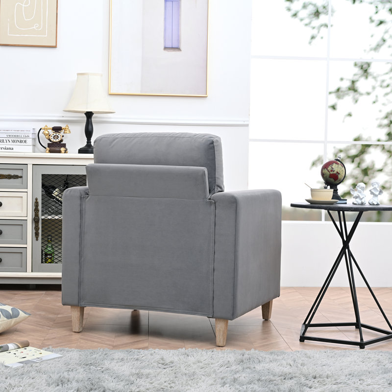 Modern Accent Sofa with Velvet Upholstery and Solid Wood Legs, Gray