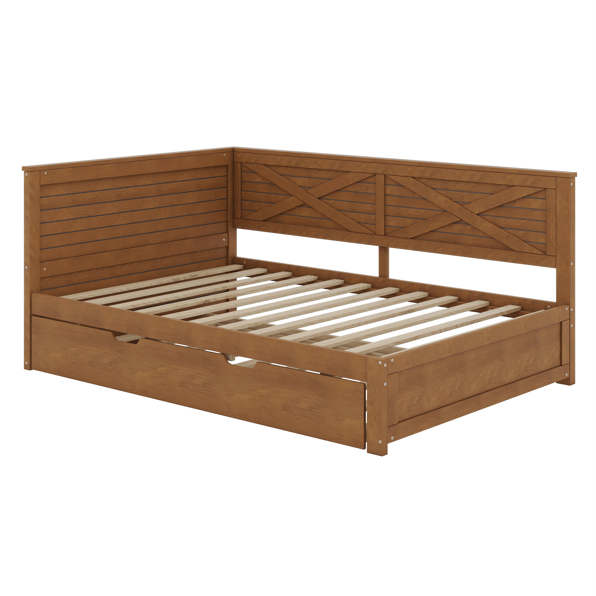 August Grove® Daybed With Trundle Bed And Rustic Guardrail | Wayfair