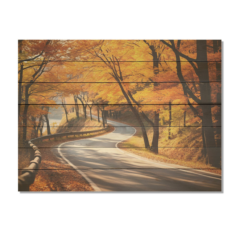 Golden Road Into The Autumn Forest IV - Route sur bois, H 34 po x l 44 po x P 0,78 po
