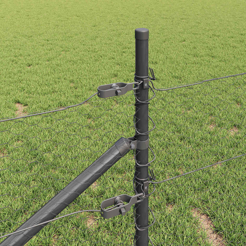 Vidaxl Fence With Posts PVC-Coated Steel, Grey, 80cm H x 5000cm W x 3.2cm D