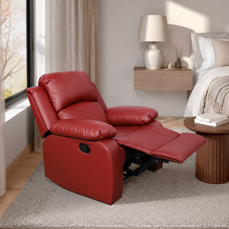 Canapé en cuir recyclé rouge avec dossier réglable et caractéristiques intelligentes, Red Leather