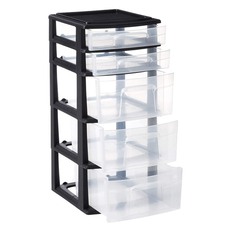 HOMZ 2-Pack Bin Organizer Tower, Clear Plastic Storage with Drawers, Medium Storage Containers for Dorm, Home, and Office, 5