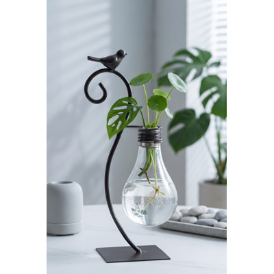 Artistic Bird-Shaped Glass Hydroponic Vase with Desk Stand, Modern Planter Bulb for Scindapsus Clippings, Stylish Home Decoration Accessory