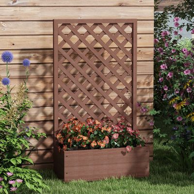 Lit de jardin en treillis autoportant, jardin surélevé pour fleurs, 29,5 po x 13,25 po x 53,25 po, lit de fleurs en bois brun avec treillis, hauteur extérieure de 53,25 po