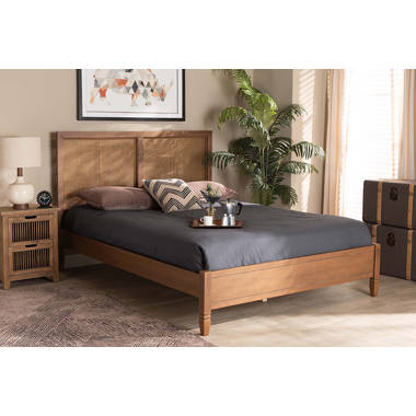 Amani Mid Century Natural Queen Low Profile Platform Cane Front Bed