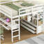 Lit mezzanine double avec deux tiroirs, tablettes de rangement et tiroirs