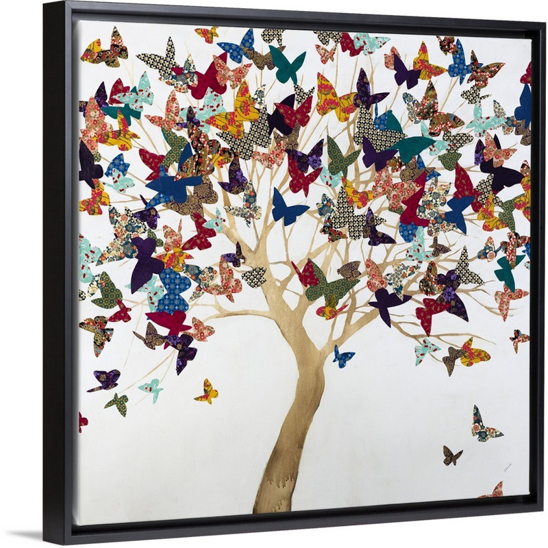 «A Butterflys Journey» par Sydney Edmunds - peinture sur toile, H 31,7 po x l 31,7 po x P 1,75 po, Cadre flottant noir
