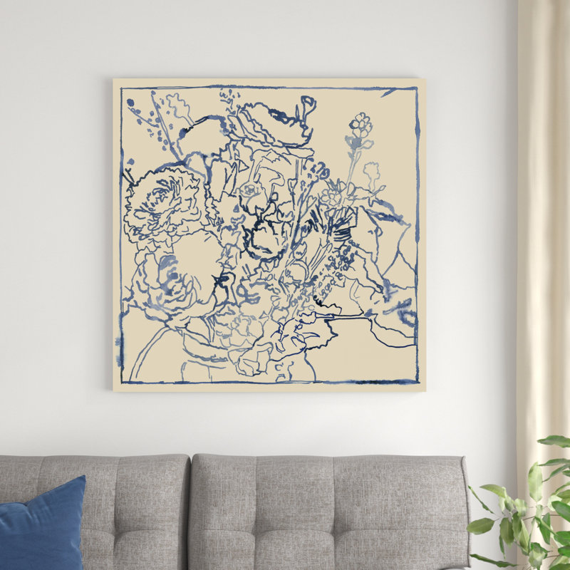 Croquis floral indigo I, H 36 po x l 36 po x P 1,25 po