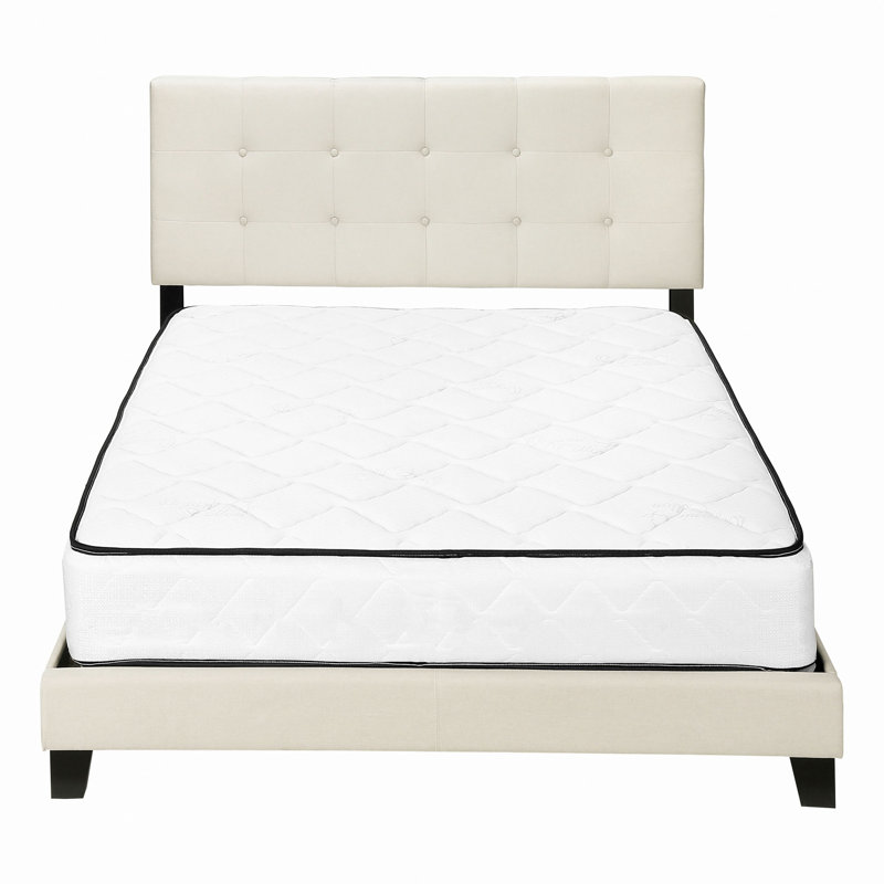 Lit, chambre à coucher, revêtement, aspect lin, pieds en bois, transitionnel, Beige Linen, Queen