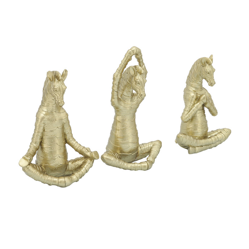 Barzan Modern Resin Polyresin Horse Figurines Set of 3 - Gold Metallic Finish, Decorative Sculptures for Home, Office, Bedroom, and Living Room (8-9 Inch)