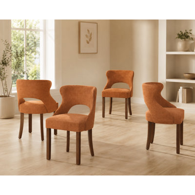 Thickened memory foam spring solid wood dining chair set (4 pieces), khaki linen breathable fabric, suitable for all rooms and various settings.