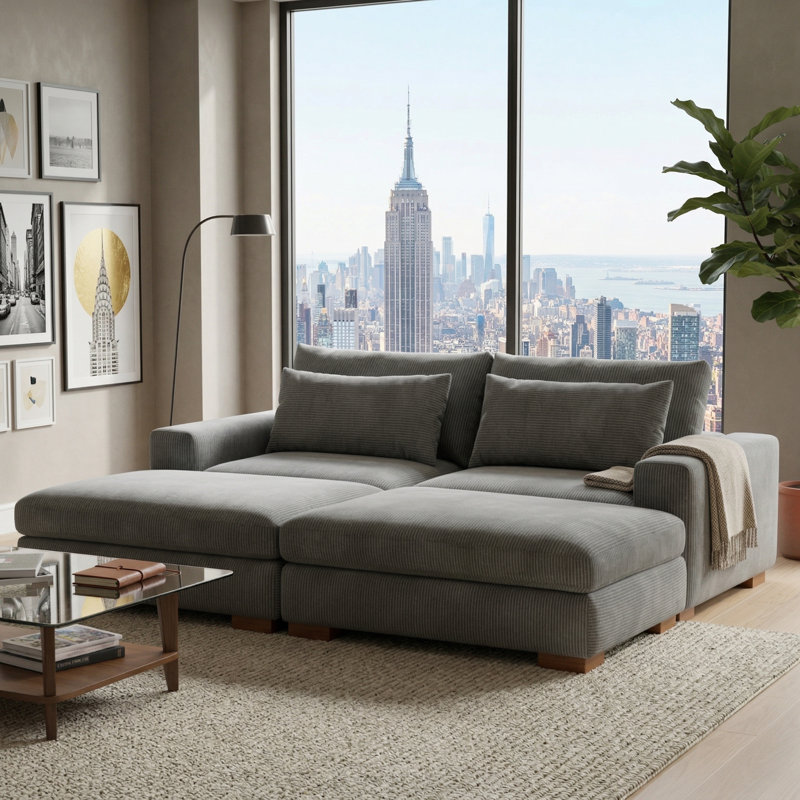 Canapé modulaire 4 pièces Erlendur, Velours côtelé gris