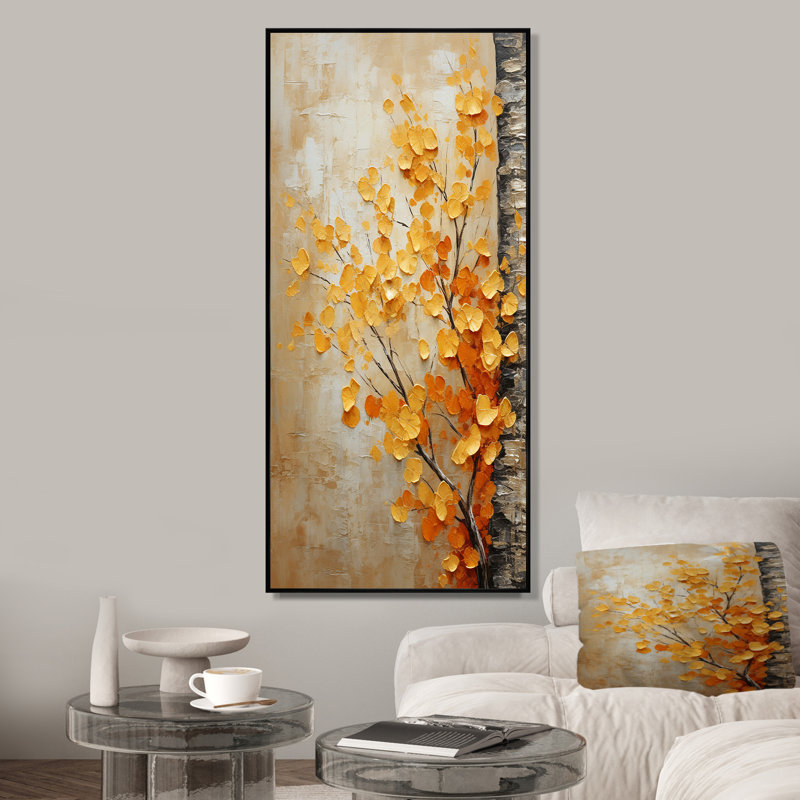 «Yellow American Basswood Forest III», art mural arbre, White Picture Framed, 32" H x 16" W