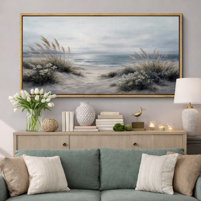 Beach Path with Dunes and Sea Oats Coastal Landscape Wall Decor Extra Large Pictures Framed Canvas Print Wall Art