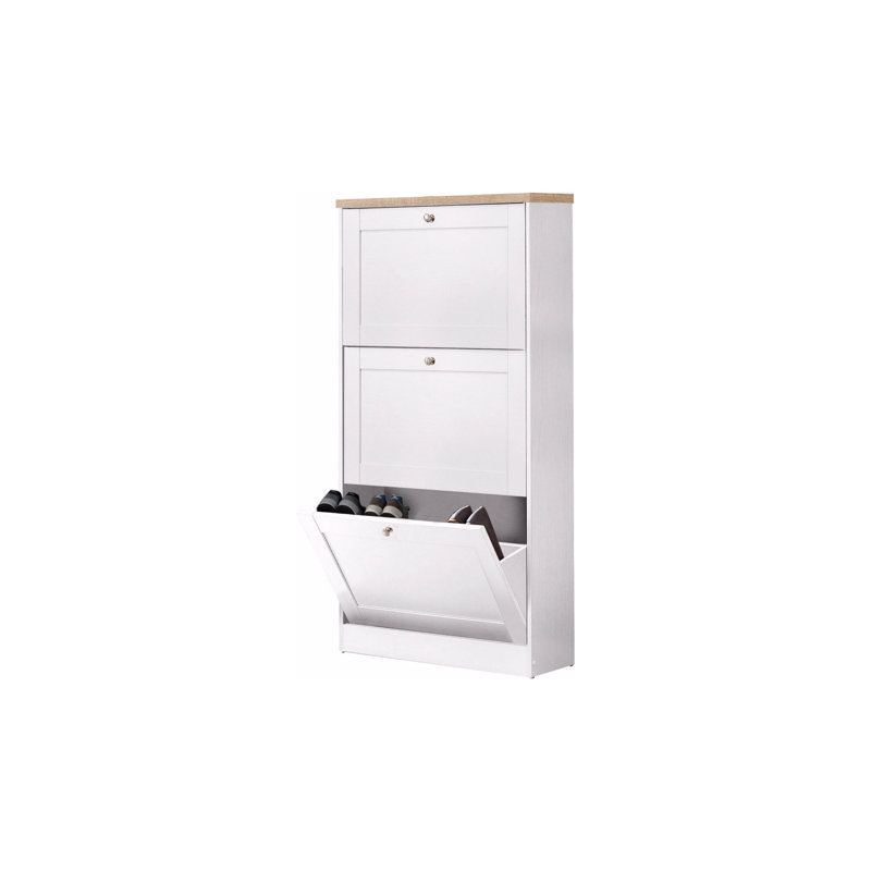 Harry 12 Pair Flip Down Shoe Storage, White / Oak