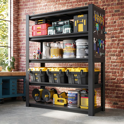 Ackron 5-Tier Garage Shelving Unit, Heavy Duty Metal Storage Rack, 78"H x 47.2"W x 18"D, 2 Pegboards & Wall Anchors