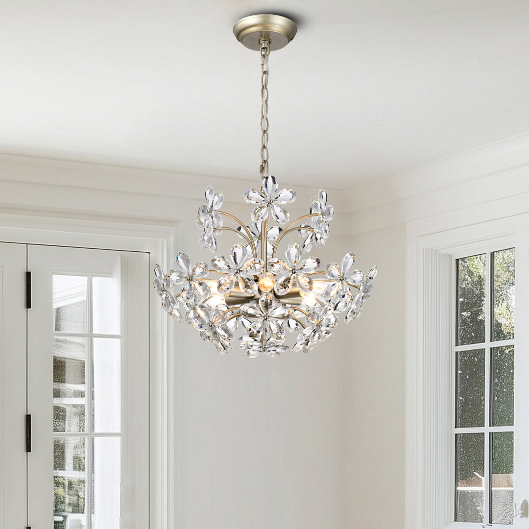 Rosa 6-Light 17.7" Brushed Silver-ish Champagne Flower Crystal Chandelier Mercer41