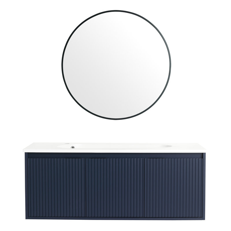 Armoire de salle de bain 48 po sans lavabo pour petites portes à fermeture douce, rangement mural en contreplaqué bleu marine avec amplement de meuble-lavabo pour salle de bain