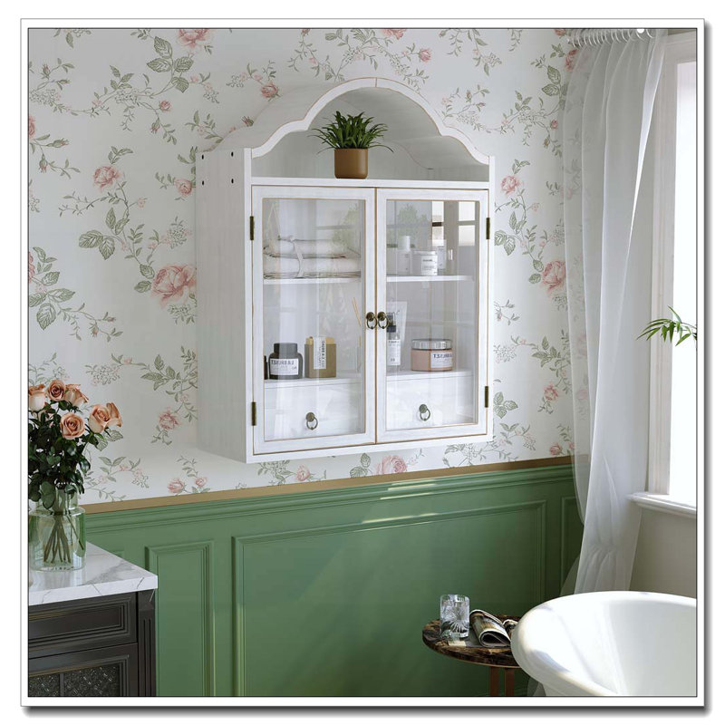 Solid Wood Wall Cabinet with Elegant Wave, White