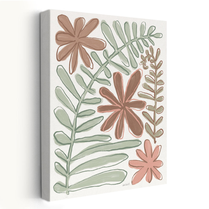 Fougère et lignes florales modernes brun crème moderne, H 24 po x l 16 po