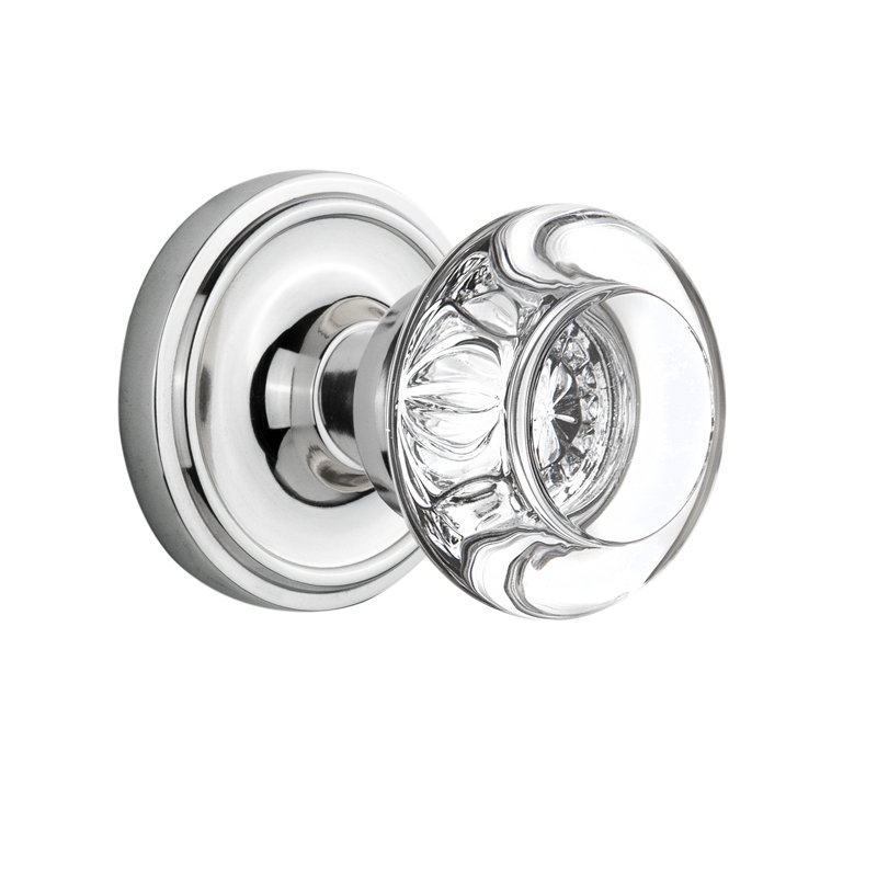Classic Rosette with Round Clear Crystal Door Knob, Bright Chrome